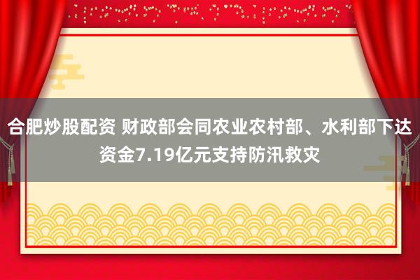 合肥炒股配资 财政部会同农业农村部、水利部下达资金7.19亿元支持防汛救灾